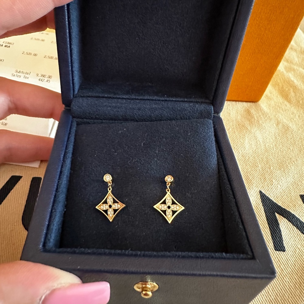 Authentic Louis Vuitton Idylle Blossom Diamond Earrings Yellow Gold
